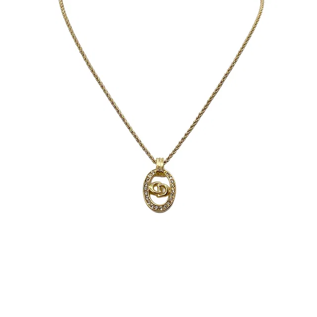 Dior Necklace CD Logo Rhinestone Gold Accessory in Gold from Luxury Promise