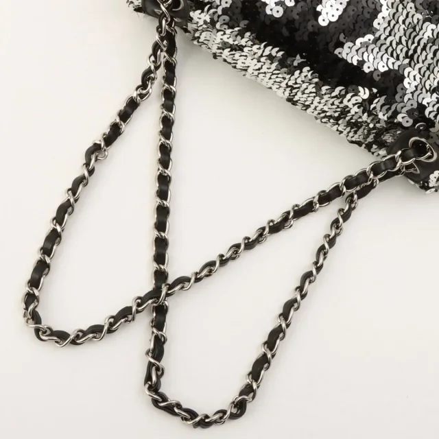 Chanel Circa 2008 Sequin CC Mark Chain Bag, Silver in Silver from VINTAGE QOO TOKYO, photo 11 of 13