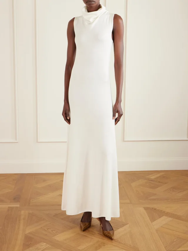 TOM FORD Draped wool-blend piqué maxi dress in White, photo 2 of 2 from NET-A-PORTER (Canada)