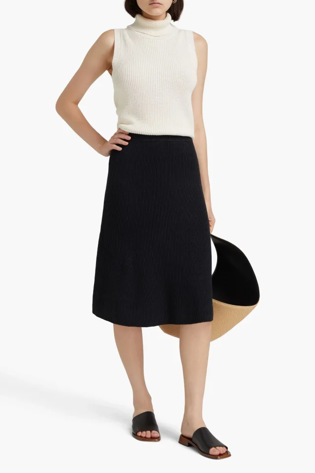 Joseph Ribbed Linen-Blend Skirt in Black, photo 2 of 4 from THE OUTNET