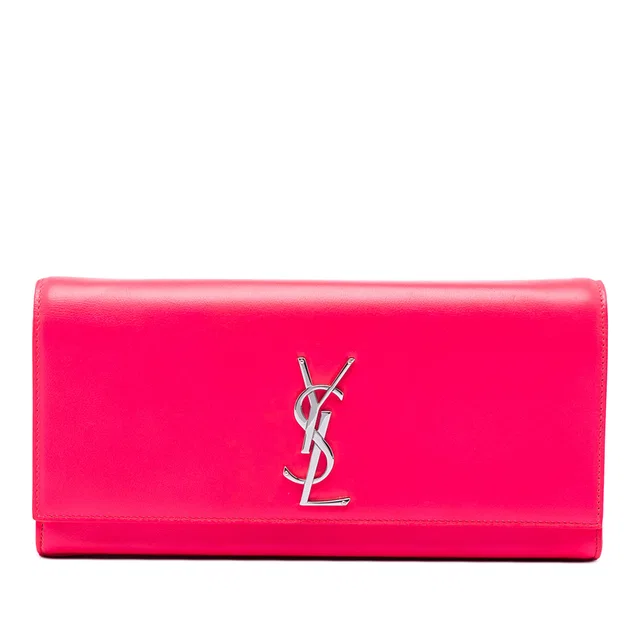 Pink Saint Laurent Smooth Calfskin Monogram Cassandre Clutch in Pink Calfskin from Designer Revival