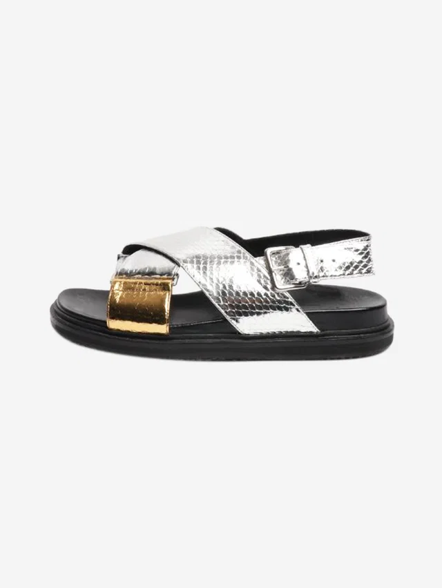Marni Silver metallic cross strap sandals - size EU 40 in Silver Leather from Sign of the Times