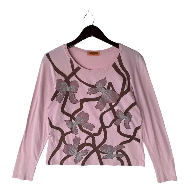 Balmain Vintage Paris Brand Ladies Longsleeve Flowers Shirt in multicolor from Grailed