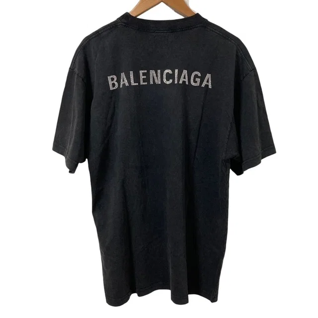 Balenciaga Back Logo Rhinestone Short Sleeve Fade T-Shirt XXS Black Spring in Black from The Reluxe