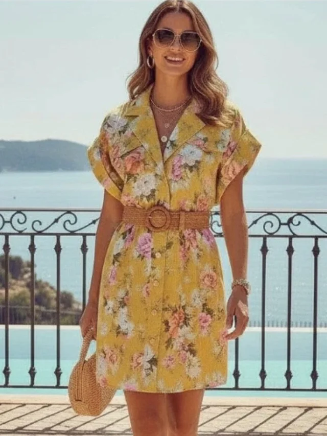 Zimmermann Pattie Dress Size 2 / Au 12 / Us 8 Mini Cuffed Linen Belted Floral in yellow|pink from Poshmark