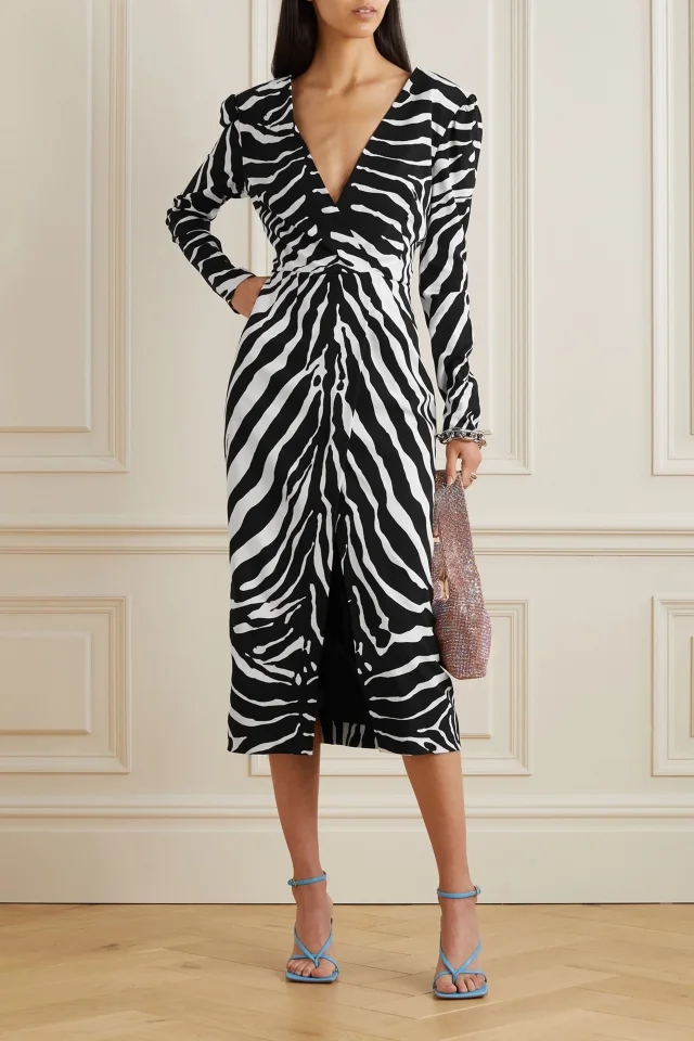 Dolce&Gabbana Ruched Zebra-Print Crepe Midi Dress, photo 2 of 4 from THE OUTNET