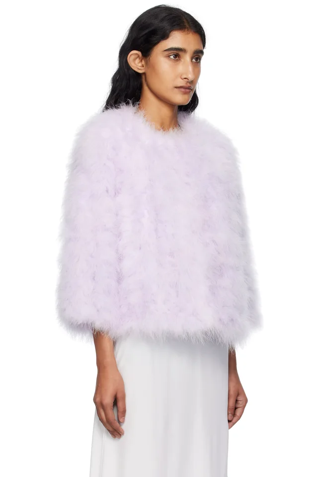 Yves Salomon Pink Short Feather Jacket, photo 2 of 4 from SSENSE