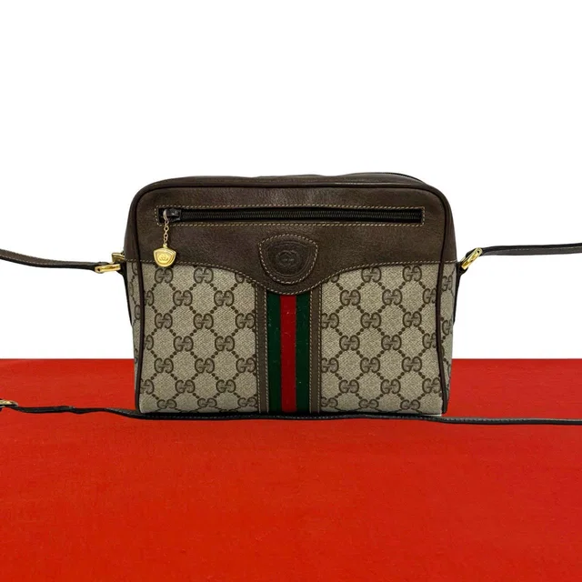 Gucci Vintage Sherry Line GG Logo Pattern Leather Shoulder Bag Pochette Brown in Brown Leather from The Reluxe
