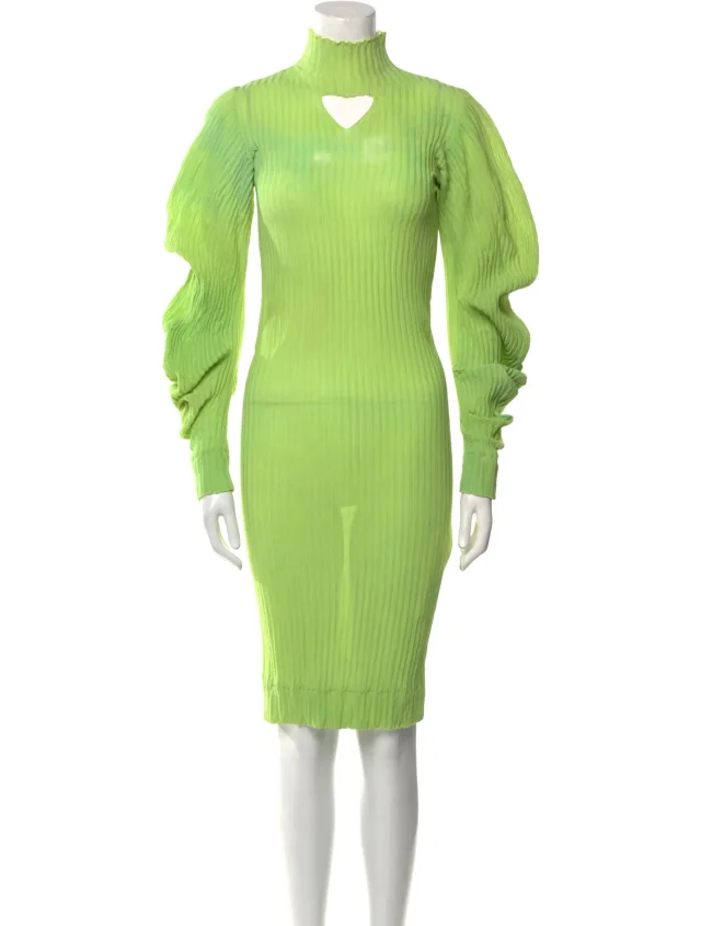 Bottega Veneta Turtleneck Knee-Length Dress in green from The RealReal