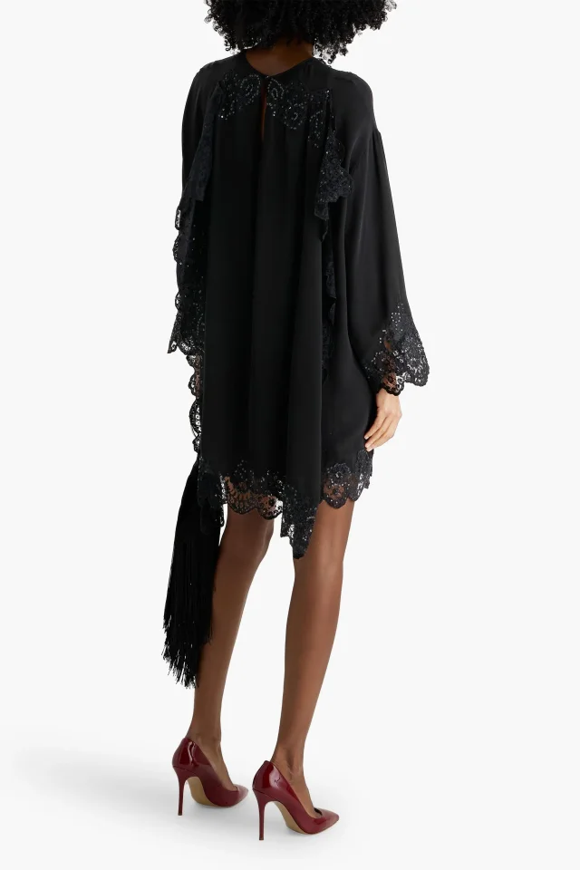Valentino Garavani Embellished Lace-Paneled Silk-Crepe Mini Dress in Black, photo 3 of 4 from THE OUTNET