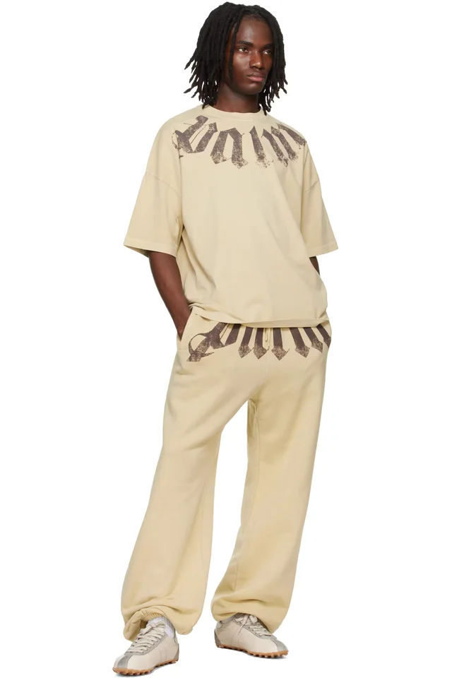 Palm Angels Beige Big Neck Logo Loose T-shirt, photo 4 of 4 from SSENSE