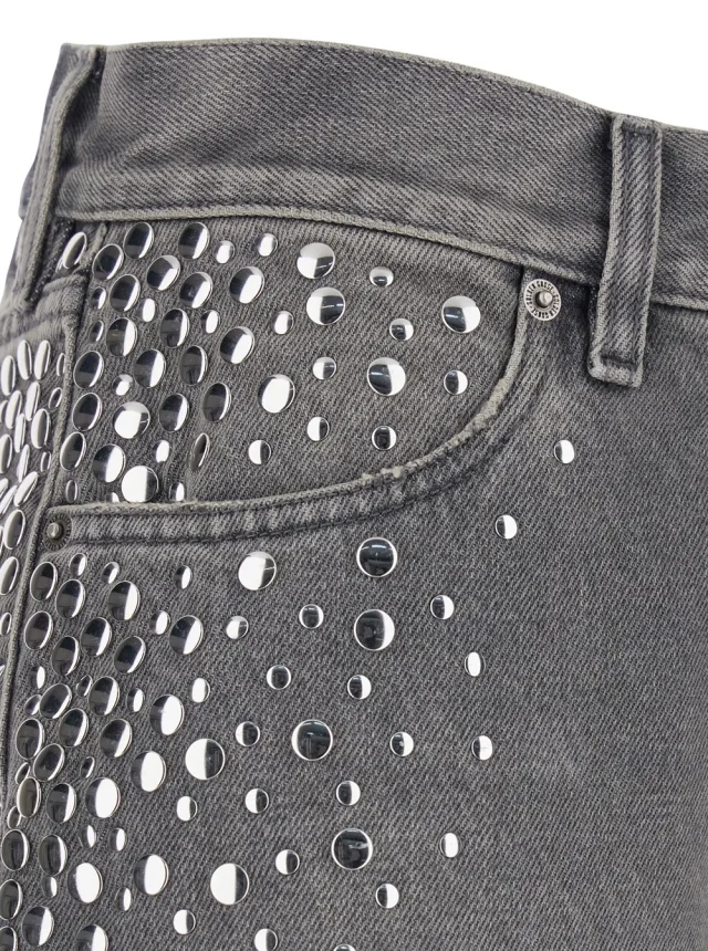 GOLDEN GOOSE Grey Jeans with Studs and Logo Patch on the Back in Denim for Women in Grey 100% Cotton, photo 5 of 6 from Gaudenzi Boutique