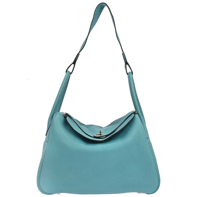 Hermès Bleu Atoll Taurillon Clemence Lindy 34 Shoulder Bag in Blue Clemence leather from AMORE Vintage Tokyo