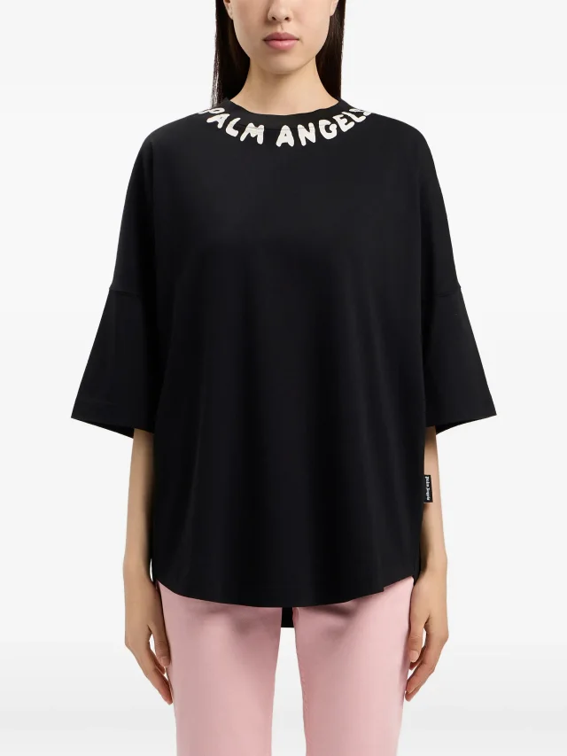 Palm Angels logo-printed crew-neck T-shirt in Black, photo 3 of 8 from FARFETCH