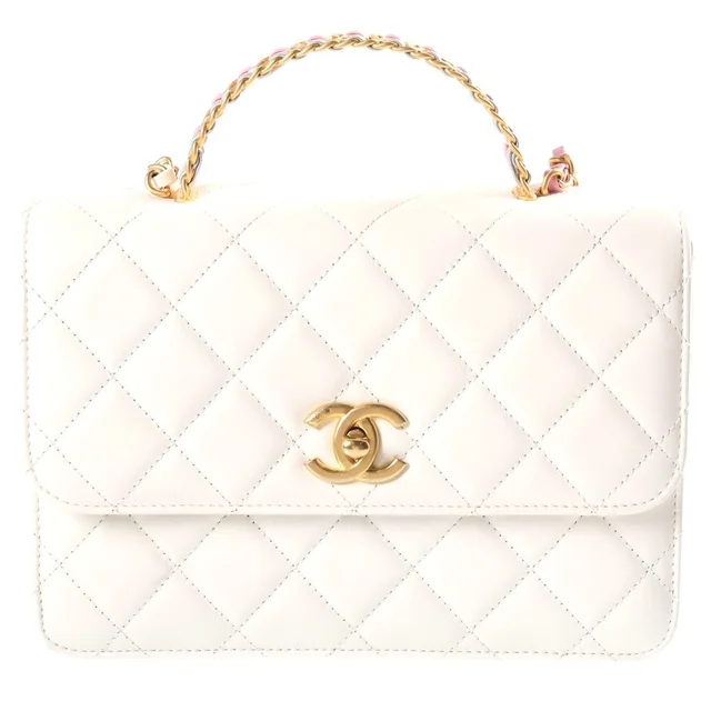 Chanel Quilted Coco Handle Lambskin Gold Chain Shoulder Bag White in White Lambskin from The Reluxe