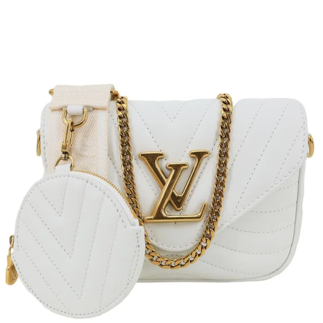 Louis Vuitton New Wave Multi Pochette Leather Chain Shoulder Bag White in White Leather from Dallas Designer Handbags