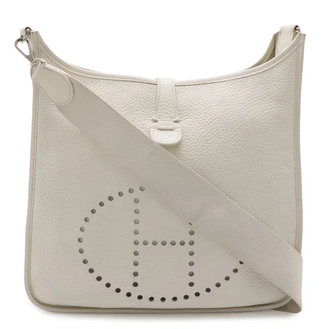 Hermès Evelyne I 1 GM Shoulder Bag Taurillon Clemence White Silver in White Clemence leather from The Reluxe