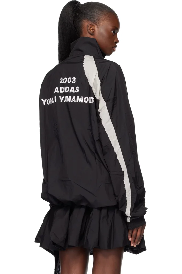 Y-3 Black Raw Edge 3 Stripes Nylon Shell Jacket, photo 3 of 4 from SSENSE