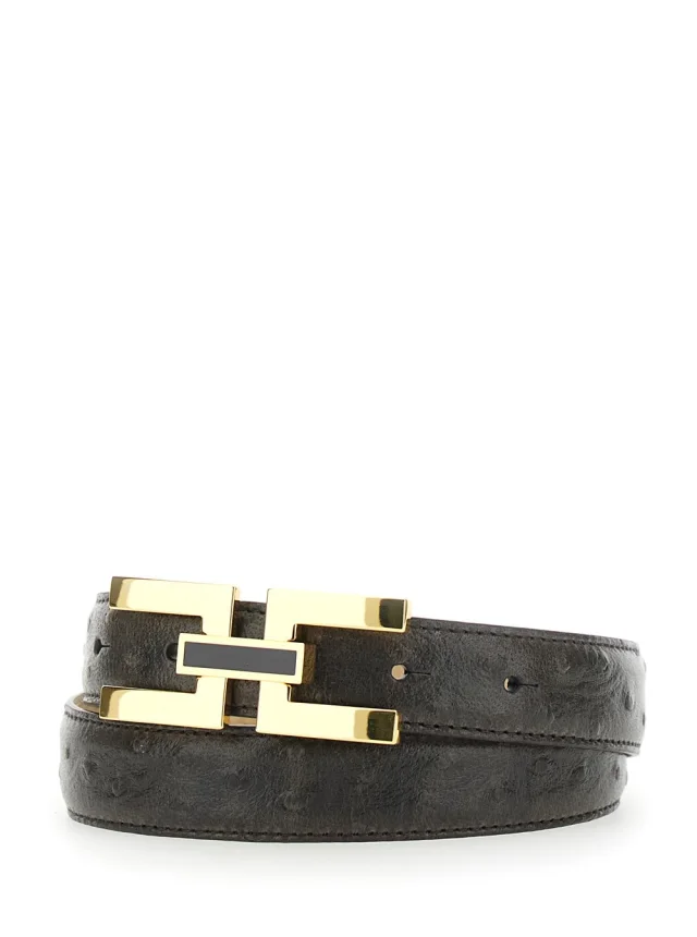 ELISABETTA FRANCHI Brown Belt with Logo Plate Buckle Closure on the Front in Leather for Women in Brown 100% Leather, photo 3 of 6 from Gaudenzi Boutique