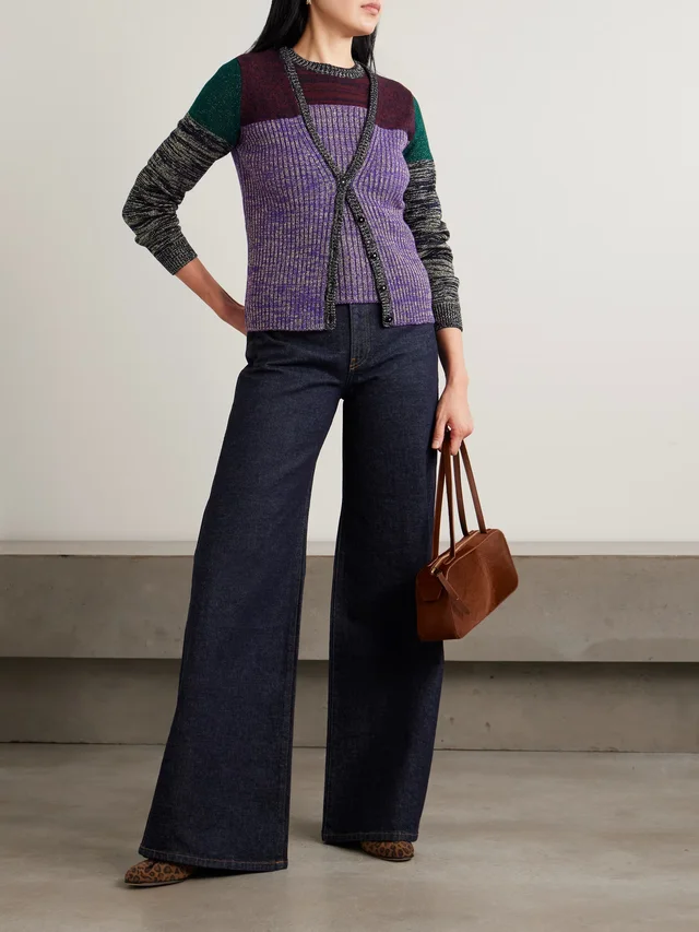 VALENTINO GARAVANI Color-block metallic ribbed wool-blend cardigan in Purple, photo 2 of 2 from NET-A-PORTER (Canada)