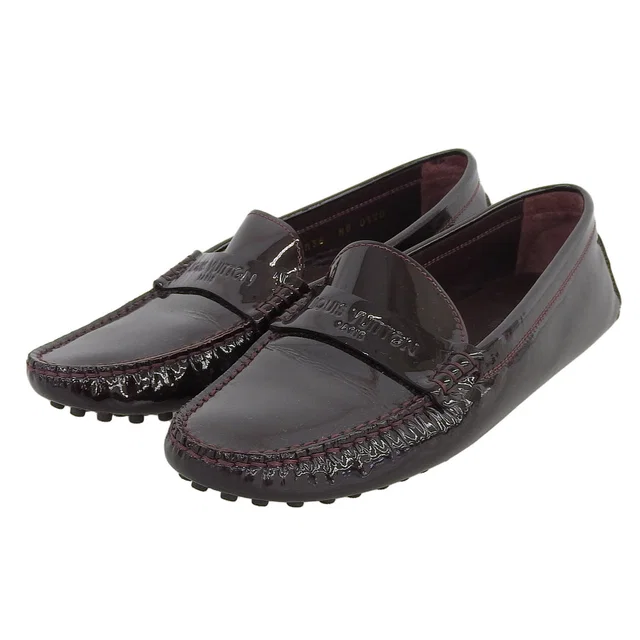Louis Vuitton 2010 Patent Loafers with Embossed Logo #36 Bordeaux in Burgundy Patent leather from VINTAGE QOO TOKYO