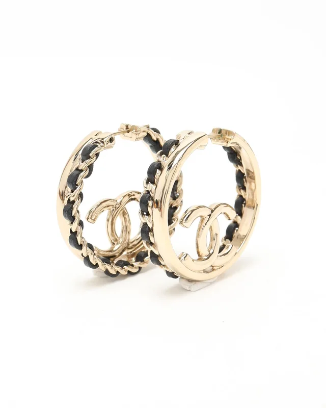 Chanel Coco Mark Hoop Earrings in Leather from A Retro Tale, photo 2 of 3