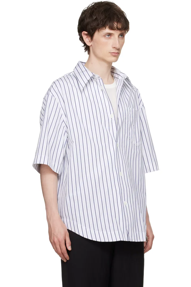 AMI Paris White Striped 'Ami de Coeur' Wide Shirt, photo 2 of 3 from SSENSE