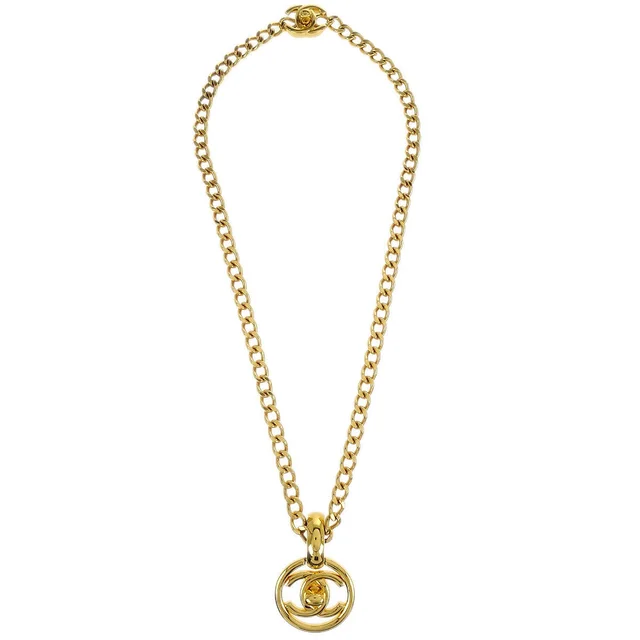 Chanel Turnlock Medallion Chain Pendant Necklace Gold 97P in Gold from AMORE Vintage Tokyo