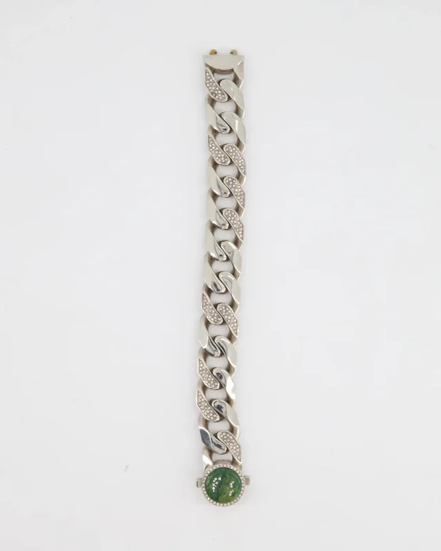 Dior X Kenny Scharf Silver Cuban Link Bracelet with Jade Stone and Crystals in Silver from Sellier, photo 5 of 6