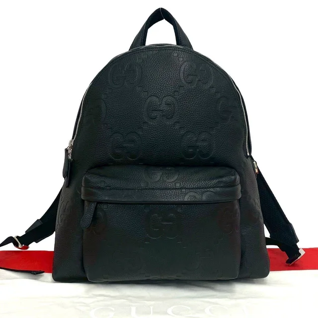 Gucci Jumbo GG Logo Leather Backpack Black in Black Leather from The Reluxe