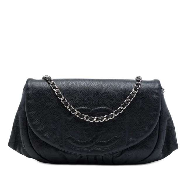 Black Chanel CC Caviar Half Moon Wallet on Chain Crossbody Bag in Black Caviar leather from Designer Revival