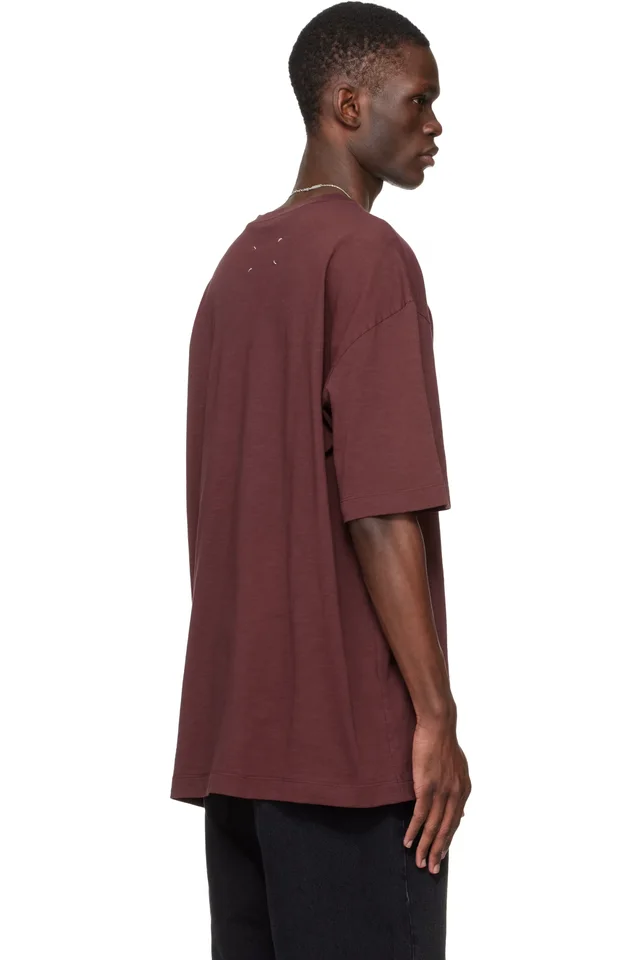 Maison Margiela Burgundy Embroidered Logo T-shirt, photo 3 of 4 from SSENSE