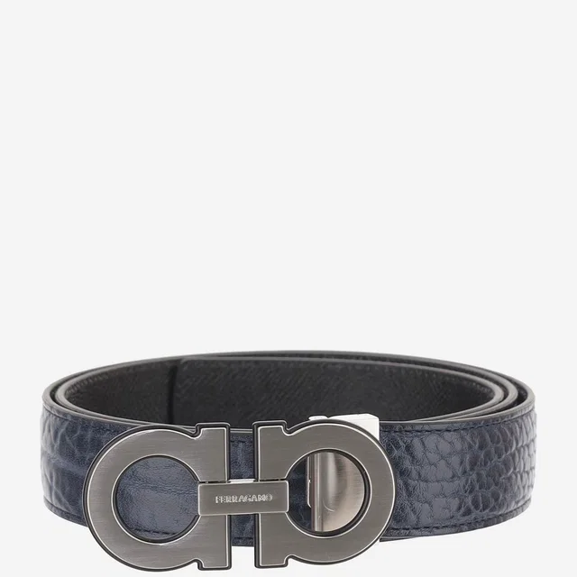 Ferragamo Calf Leather Belt — Navy in Navy Calfskin from HEWI