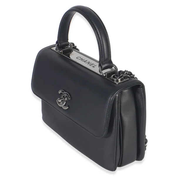 Chanel Black Smooth Calfskin Small Trendy CC Flap Dual Handle Bag in Black Calfskin from myGemma, photo 2 of 2