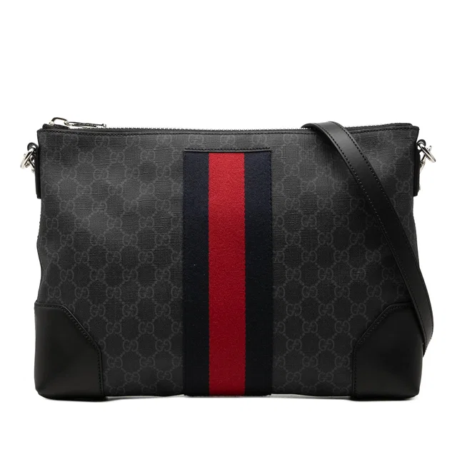 Black Gucci GG Supreme Web Crossbody in Black Coated canvas from Designer Revival