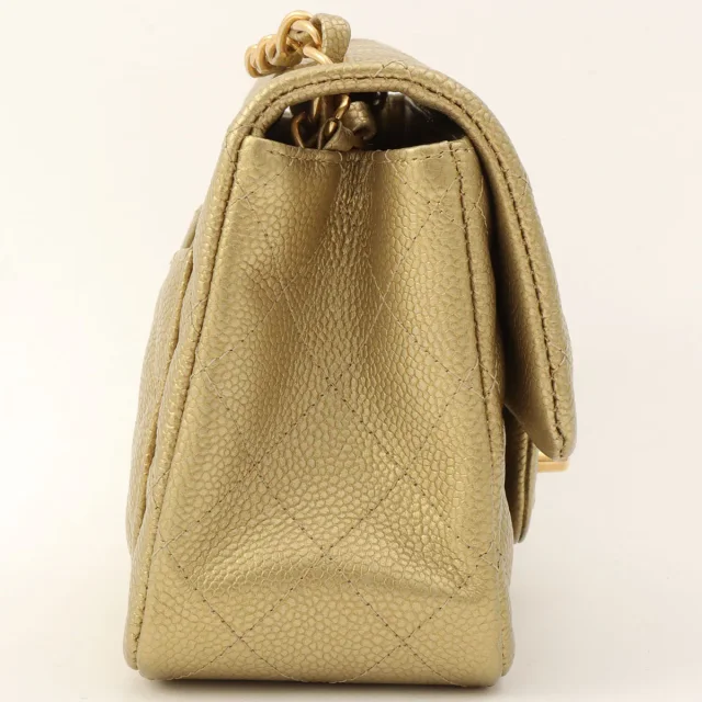 Chanel Caviar Skin Classic Flap Chain Bag Mini, Gold, circa 2015 in Gold Caviar leather from VINTAGE QOO TOKYO, photo 3 of 11