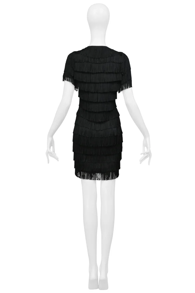 Balenciaga By Ghesquiere Black Fringe Mod Style Mini Dress in Black from Resurrection Vintage, photo 8 of 8