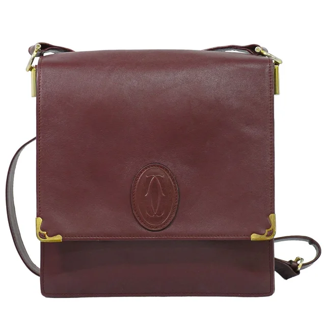 Cartier Must Line Shoulder Bag Pochette Leather Bordeaux in Burgundy Leather from The Reluxe