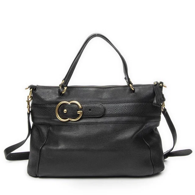Gucci GG Ride Top Handle Black Gray Calfskin Leather in Black Calfskin from The Reluxe