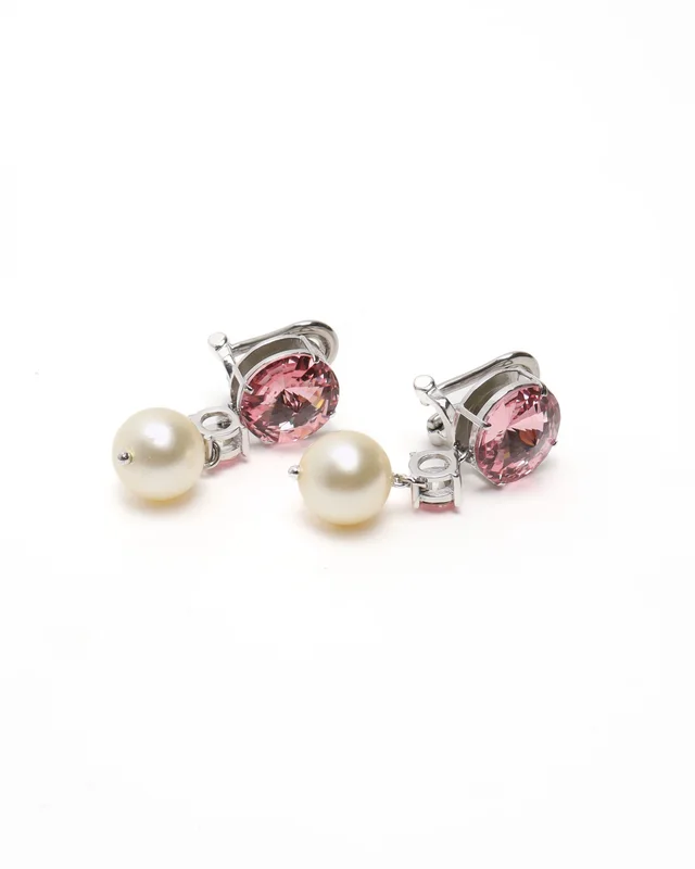 Miu Miu Rhinestone and Dangling Pearl Clip-on Earrings from A Retro Tale, photo 3 of 4