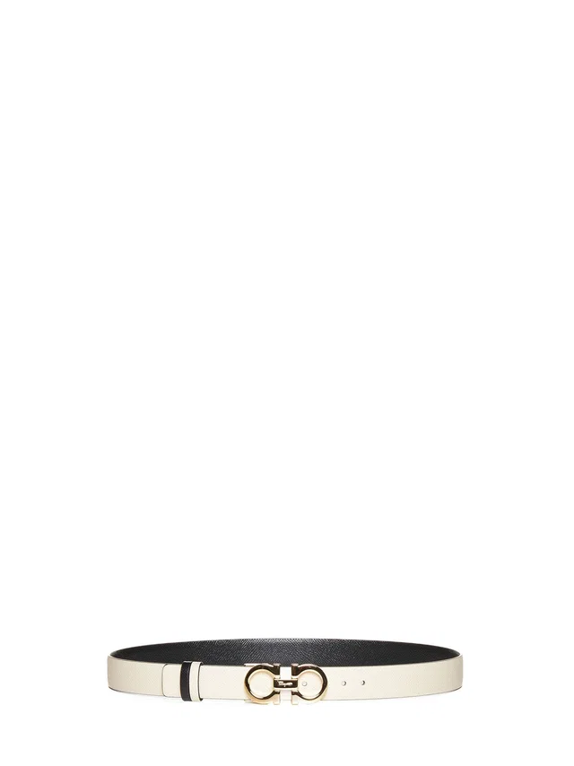 Ferragamo Leather With Logo Buckle Belt — Ivory Calf in White Leather from HEWI