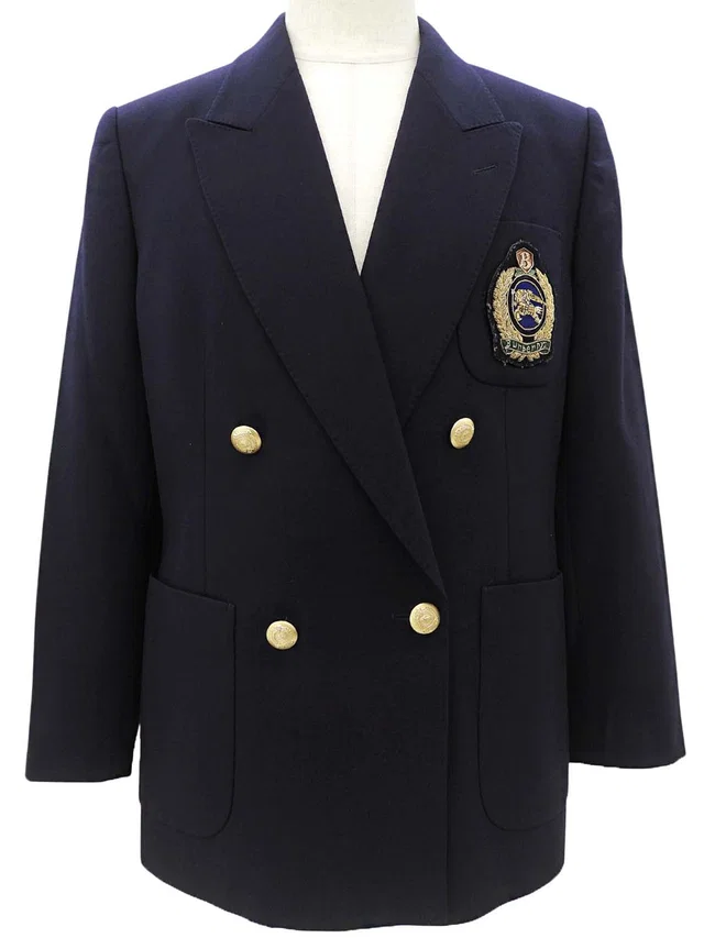 Burberry Logo Emblem Embroidered Jacket #15 Navy in Navy Wool from VINTAGE QOO TOKYO