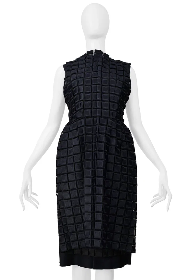 Comme des Garçons Navy Lace Anglaise Overlay Shift Dress 1999 in Navy Nylon from Resurrection Vintage