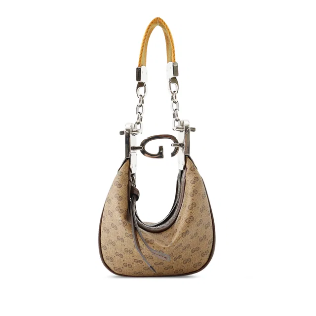 Beige Gucci Mini Micro GG Supreme Web Attache Hobo Satchel in Beige Coated canvas from Designer Revival