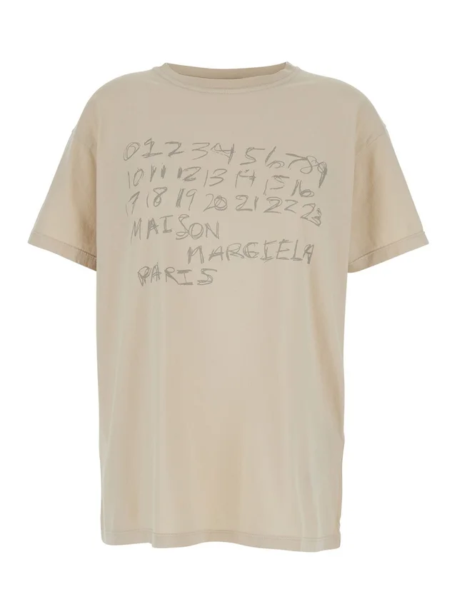 Maison margiela White Crew Neck T-Shirt with Large Logo Print on the Front in Cotton for Women in White 100% Cotton, photo 2 of 6 from Gaudenzi Boutique