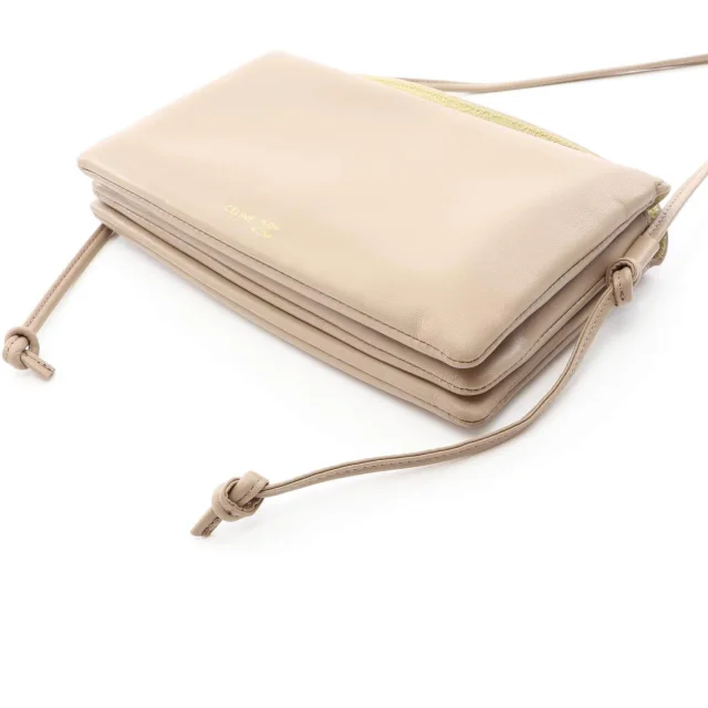Celine Trio Flap Leather Shoulder Bag in Beige Leather from LuxUness, photo 5 of 7