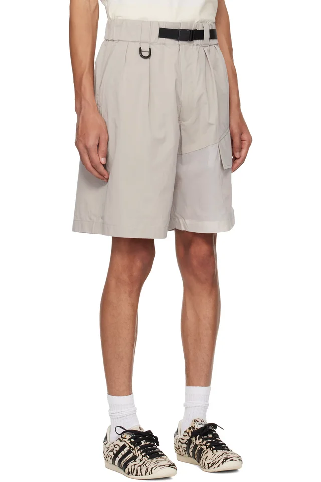 Y-3 Beige UT Wideleg Cargo Shorts, photo 2 of 4 from SSENSE