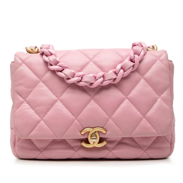 Pink Chanel Small Quilted Lambskin Candy Chain Flap Crossbody Bag in Pink Lambskin from Designer Revival