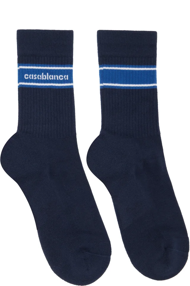 Casablanca Navy Sporty Stripe Socks, image 1 of 1 from SSENSE