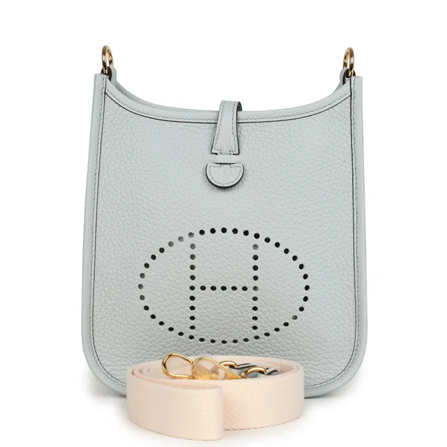 Hermès Evelyne TPM Bleu Pale Clemence Palladium Hardware in Blue Clemence leather from Madison Avenue Couture